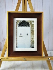 Wood Framed Arched Front Door Photos Pair Matted Earth Tones OD 9 1/8 X 7 1/8 In