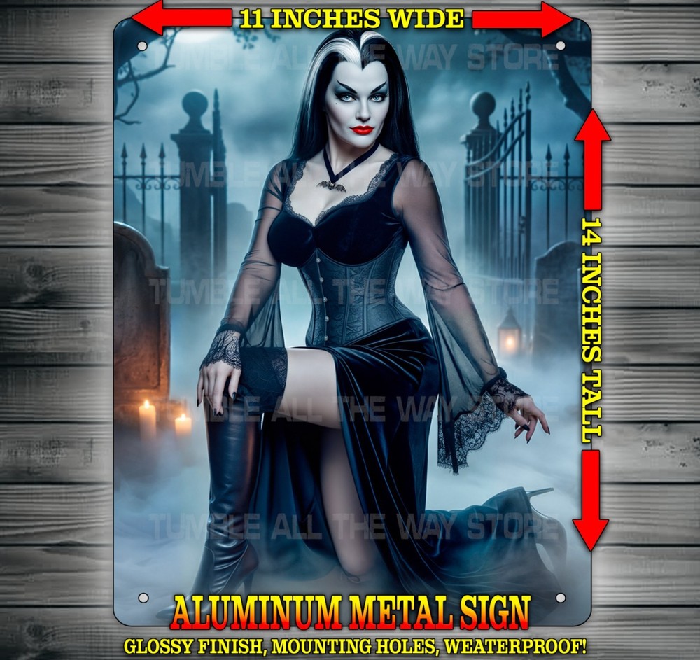 Sexy Lily Munster from The Munsters in Graveyard Metal Sign Wall Art 11″ x 14″