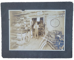 Vtg c. 1890s Photograph National Bicycles Repair Shop Bikes Tires Rims