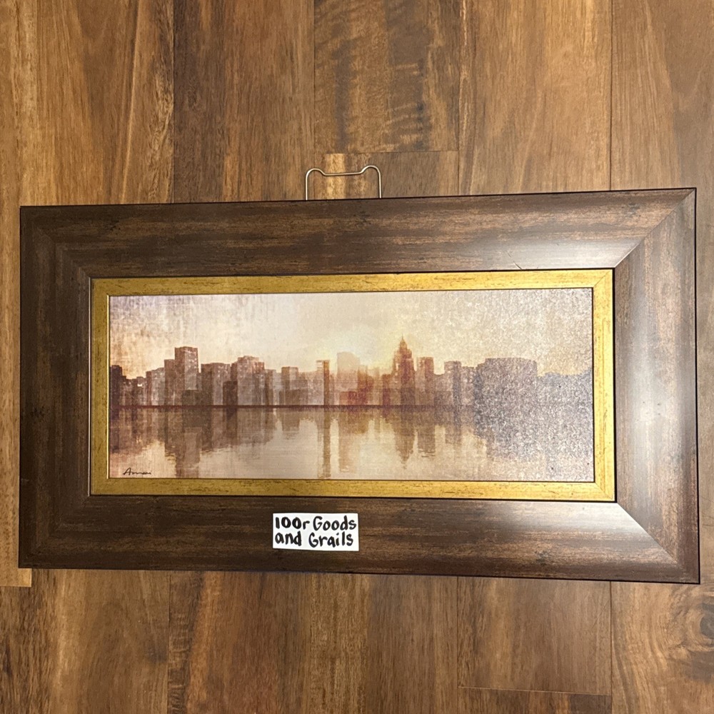 Framed Skyline Cityscape Print Wood Frame Wall Art 27×15 Patton Amani