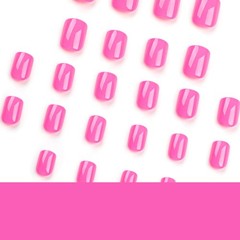 Press on Nails Short, Squoval Light Deep Neon Pink Solid Glossy Fake Nails…