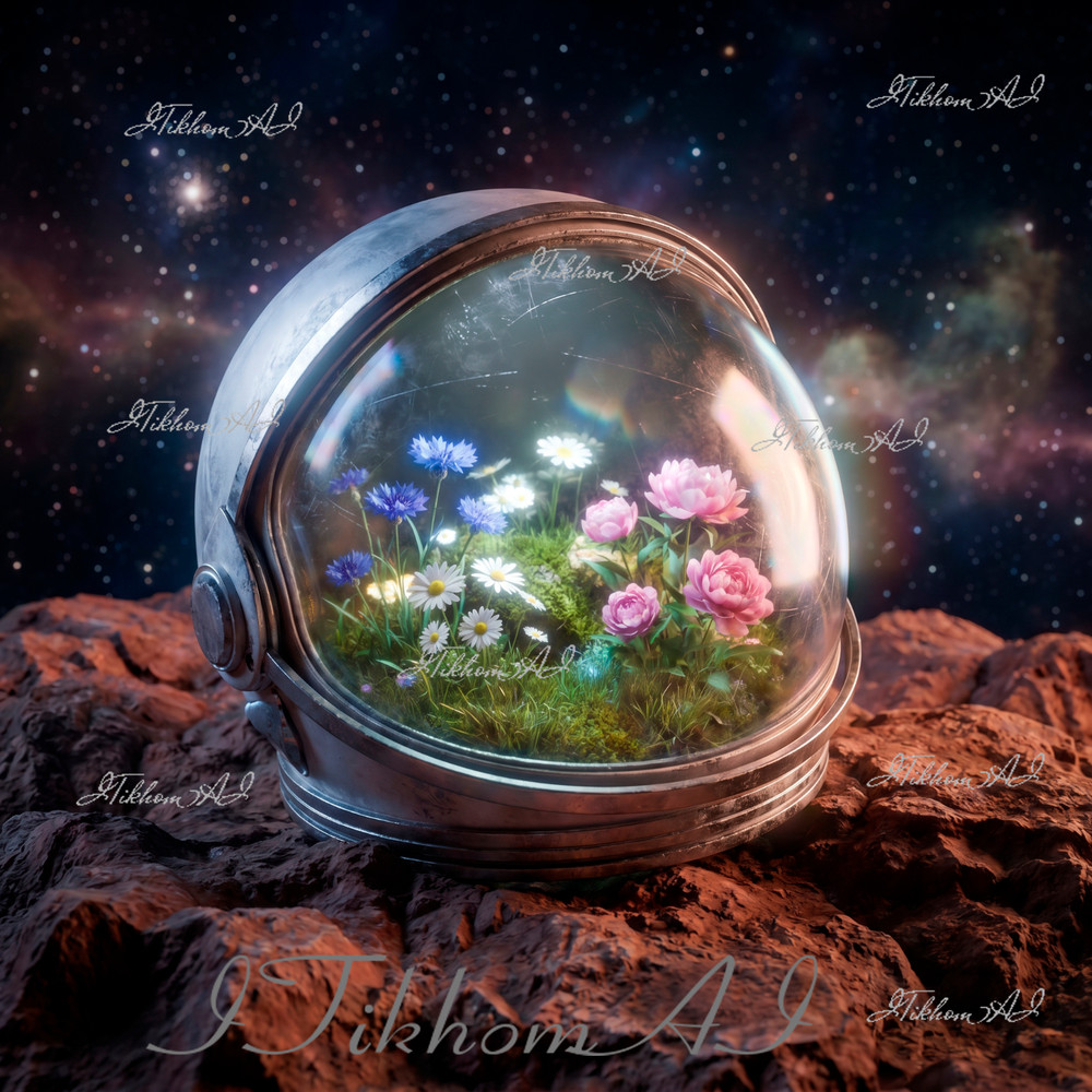 Digital Art Image Space Helmet Stars Flowers Planet Wallpaper Background Desktop
