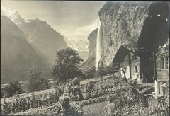 Antique GEBRUDER WEHRLI Staubbach Falls SWITZERLAND Waterfall Landscape PHOTO
