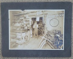 Vtg c. 1890s Photograph National Bicycles Repair Shop Bikes Tires Rims