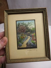 4 WALLACE NUTTING MINIATURE FRAMED PHOTOS ~ HAND TINTED ~ FRAMED ~ SIGNED 2″X3″