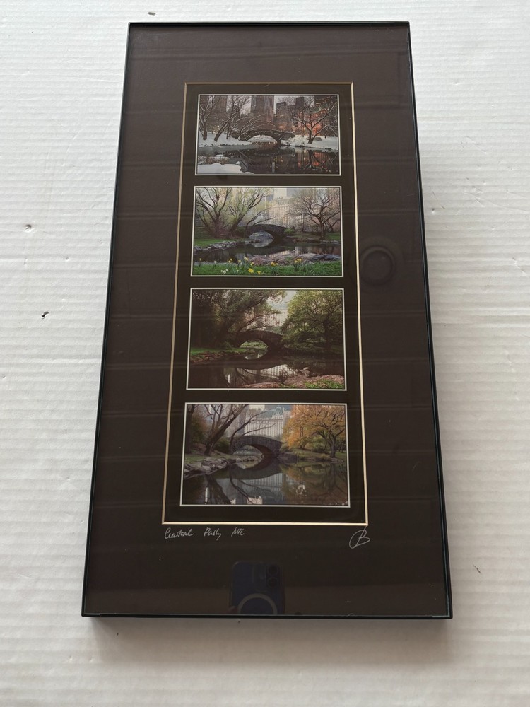 Central Park NYC Bow Bridge “Four Seasons” Framed Photos Signed- 10x 21″