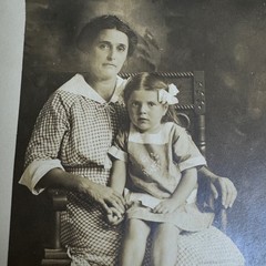 Antique Photograph Postcard Woman Posing Toddler Girl in lap Sitting chair