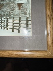 Framed Black & White Winter Farm Fence Landscape Photograph Print 1992