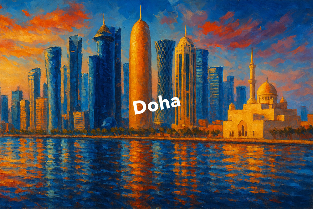 Doha Panorama Acrylic Painting (AI GENERATED IMAGE)