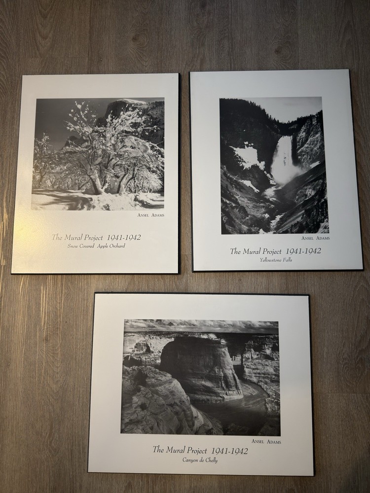Set of 3 Vintage Ansel Adams The Mural Project 1941-1942 B&W Prints Mounted
