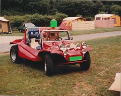 Vintage Photo Man with VW Beach Buggy on Camping Car Vintage Passenger Car