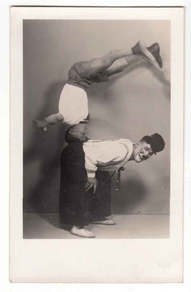 Variety or circus clown artists boy at parody or sketch circus RPPC ~ 1940