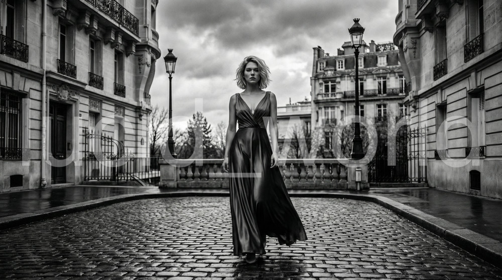 Paris Fashion Wall Art Print Digital Download Black & White Woman Luxury Dress