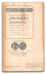 Photograph Joh. Niclou, Chemnitz, Königstraße 3 & 5, woman in white dress and S