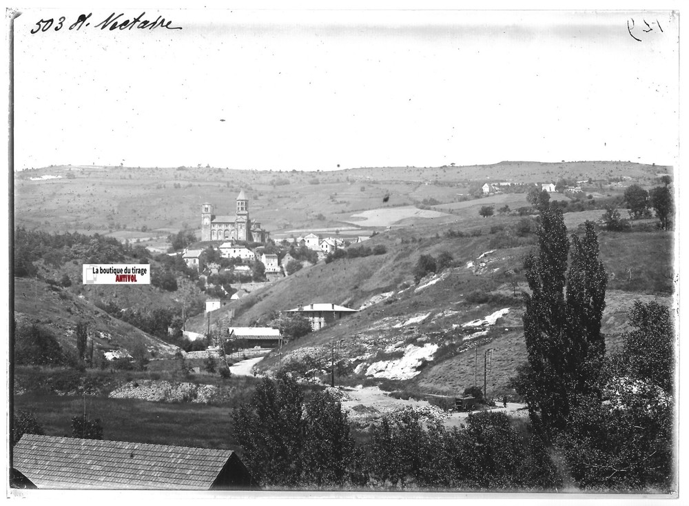 Antique Glass Plate Positive Black & White 13X18 Cm Saint-Nectaire Landscape