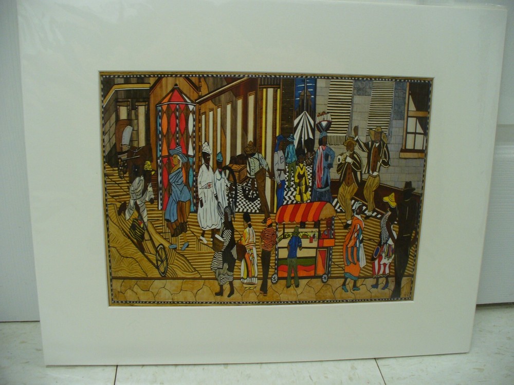 MATTED PHOTOGRAPHY African Marketplace Painting Print Acid Free Drawing 16×20