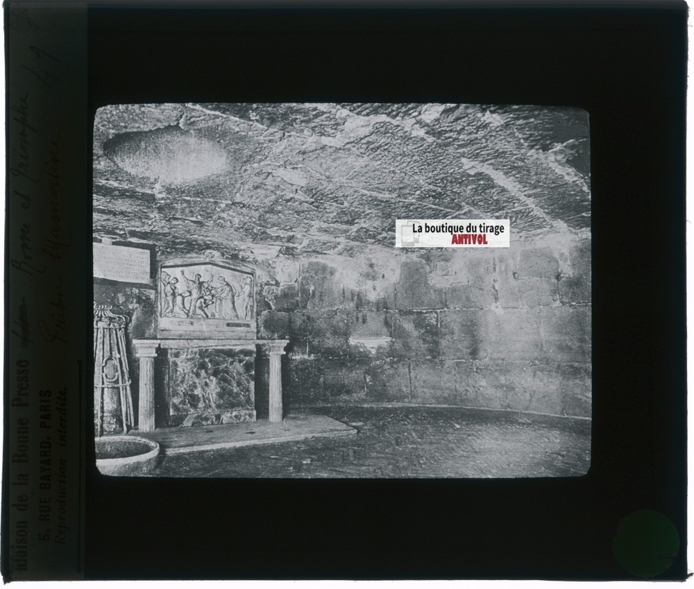 Rome, Mamertine Prison, Glass Photo Plaque, Black & White, Positive 8.5×10 Cm