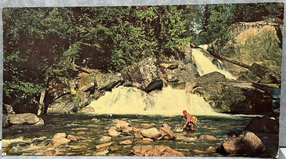 REAL ENLARGED PHOTO MAN FISHING IN STREAM 16.5″ X 30.5″ CARDSTOCK INSTANT UNCLE