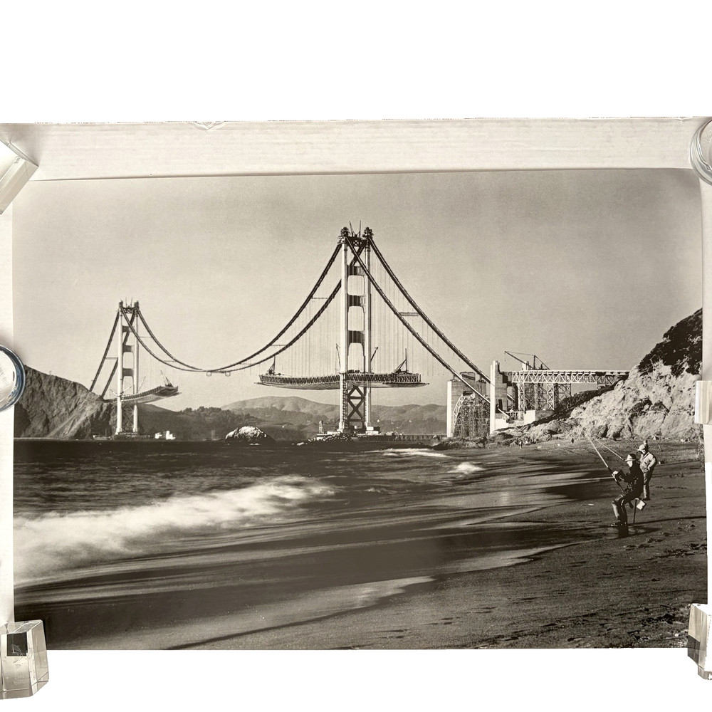 Vtg Golden Gate Bridge Construction San Francisco Photo Print Poster 35 x 24″