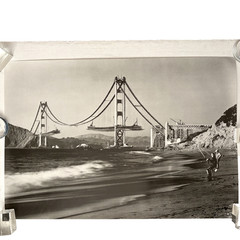 Vtg Golden Gate Bridge Construction San Francisco Photo Print Poster 35 x 24″