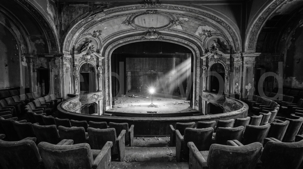 Abandoned Vintage Theatre Stage Digital Photo Dramatic Light Cinematic Backdrop