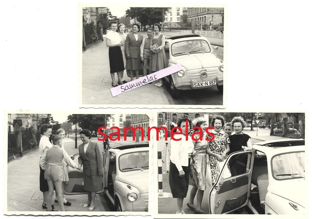 3 x Old Photos Passenger Car Vintage Fiat 600 Fiat 750 Motor Car Small Car 424