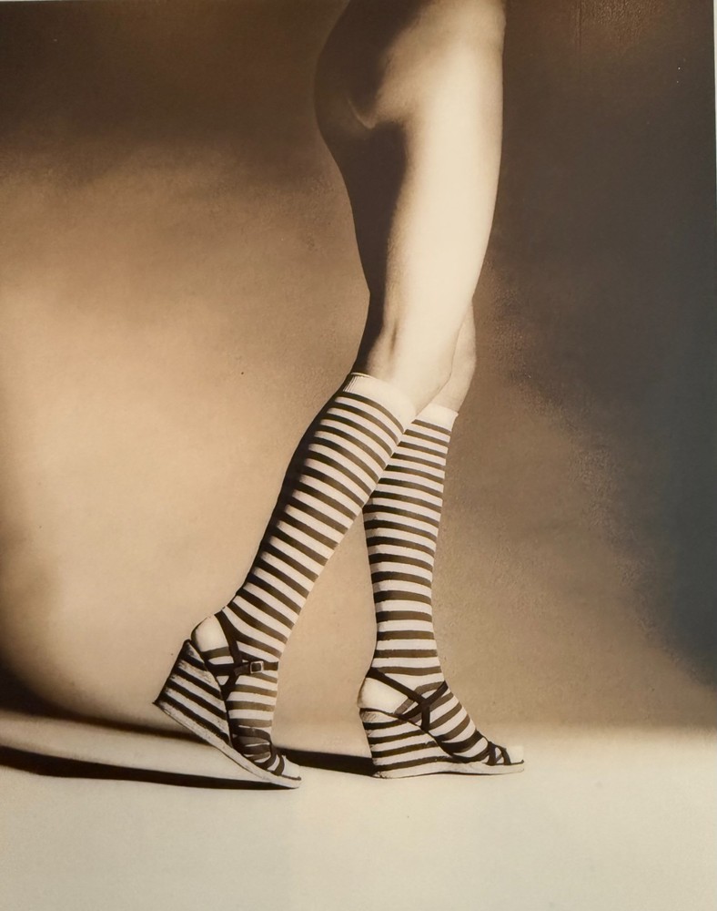 Warren Flagler Photo Legs knee hi Striped Socks Heels Female Sepia cute 1976