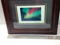 Alaska Aurora Borealis with Mat Dark Wood Framed Art Signed by Tom Soucek