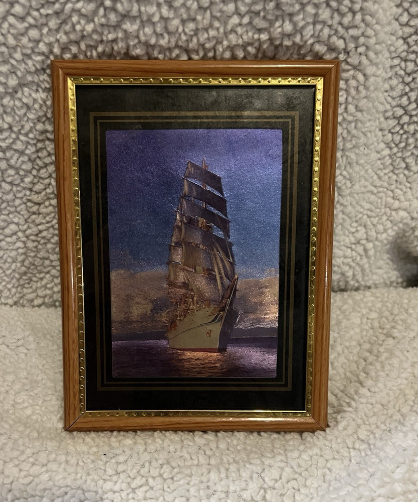 6″x 8″ Framed Foil Art Print of Mid-Century Sailboat Great Condition