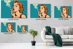 Retro Pop Art Woman Smoking, Vintage Comic Print, Stylish Red Lipstick Painting