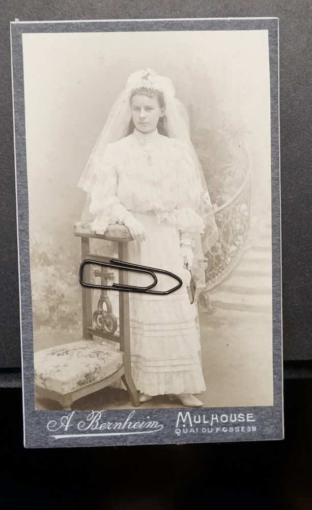 Photo portrait CDV KAB Mulhouse Alsace wedding bridal dress bag veil picture