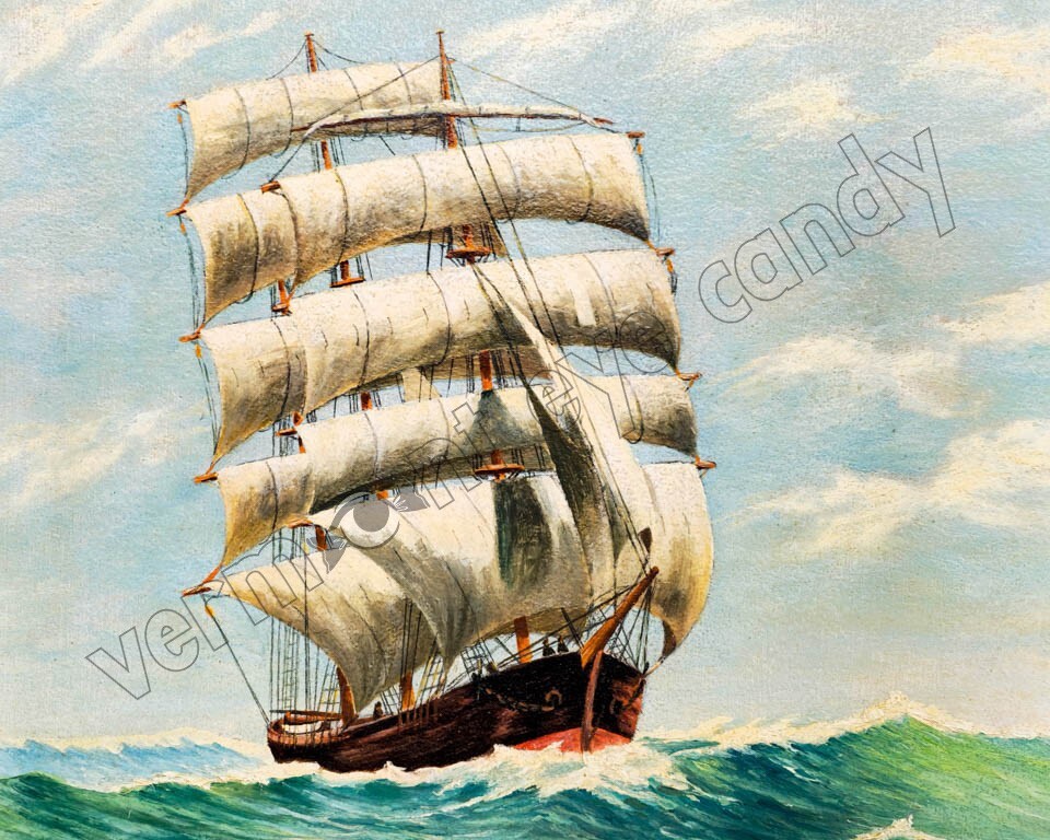 Sailboat Seascape Nautical Sailor Art DIGITAL DOWNLOAD Print at Home Wall Decor