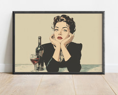 Vintage Woman Pop Art, Red Lipstick Cartoon Girl Poster, Bottle of Wine Lover