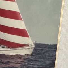 Sailing Photo Framed Vintage Red White Striped Sail Nautical Beach Decor Preppy