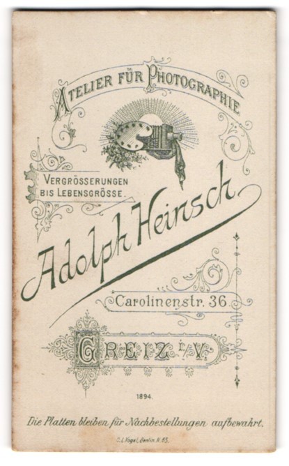 Photograph Adolph Heinsch, Greiz i. V., Carolinenstr. 36, plate camera and painting