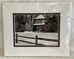 Cabin Under Snowfall, B&W Photograph, 8X10 Matted Signed,