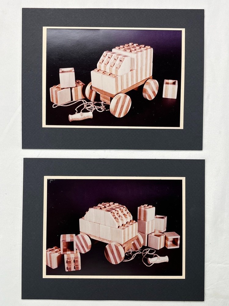 Vintage Amateur Color PHOTO ART – Wooden Toy Block Car Still Life – Matte Board