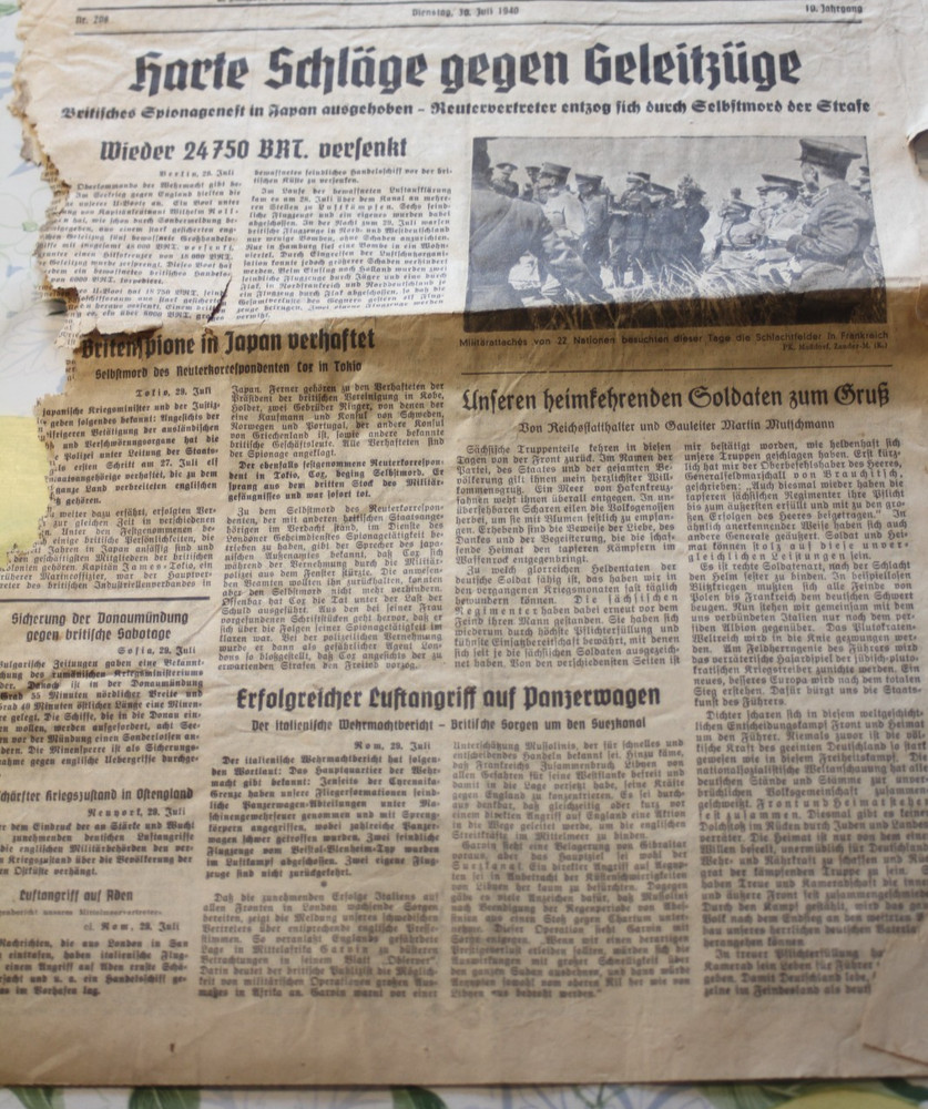 Photo Convoy WWII Paper Print Soldiers Military Paper 1940 Broken Document BG