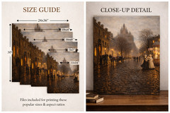 Vintage Paris Evening Street Scene – Romantic Oil Style Digital Art, Classic Eur