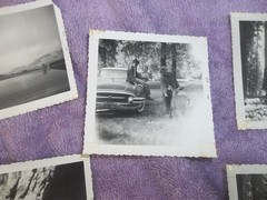 1955 Buick b&w photos on family vacation cross country USA 30+