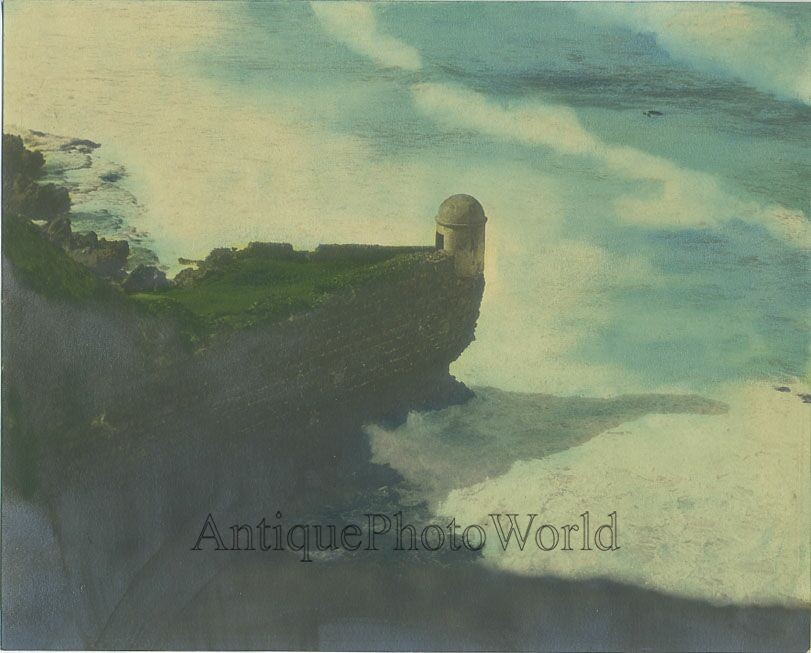 Light house over ocean antique tinted art photo