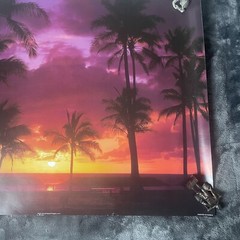 Artwork 1983 Wall Art “Purple Sunset” By John Wagner 20×16 Palm Trees Beach