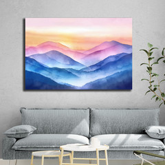 Blue Ridge Mountains Watercolor Painting, Landscape Nature Print, Sunset Blue