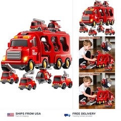 Fire Truck Toys for Toddler 1-3 3-5, 5-in-1 Fire Car Carrier Vehicle Set for …