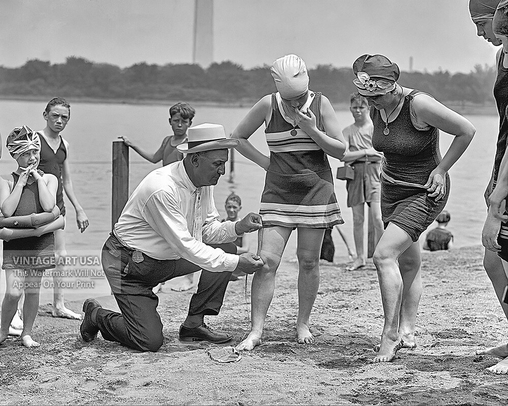 1920s Beach Cop Measuring Bathing Suits Photo Print – 11×14 or 13×19 Poster Art