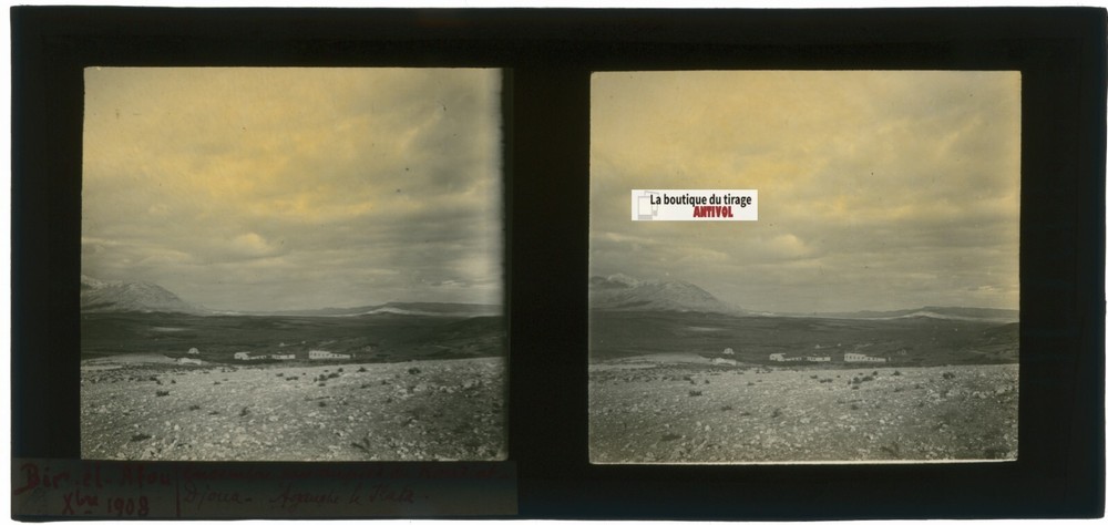1908 Landscape Bir El Afou Tunisia Stereoscopic Glass Plate Positive 7×15 cm