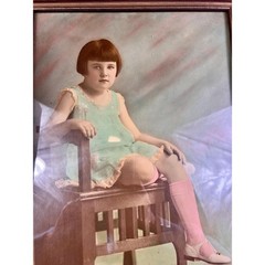 Hand-Tinted Child Portrait Photo – 1920s Framed –Pastel Tinting, Wood Frame