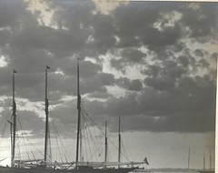 Original EDWIN LEVICK ‘3 Masted Sailboat at Sunset’ Gelatin Silver Photograph