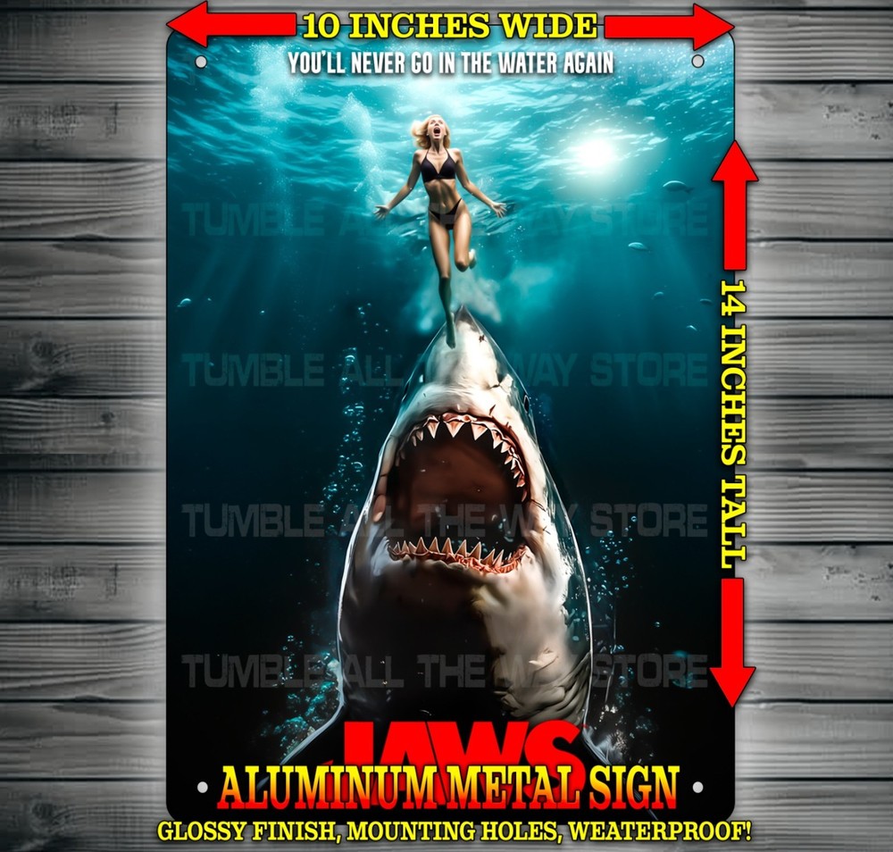 Jaws 70s Great White Shark Horror Movie Metal Sign Wall Art 10″ x 14″