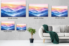 Blue Ridge Mountains Watercolor Painting, Landscape Nature Print, Sunset Blue